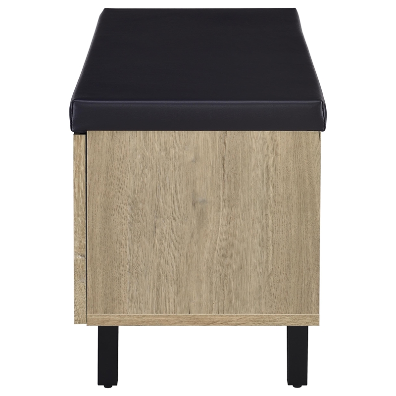 Pemberly Row 2-Door Padded Entryway Shoe Storage Bench in White Oak