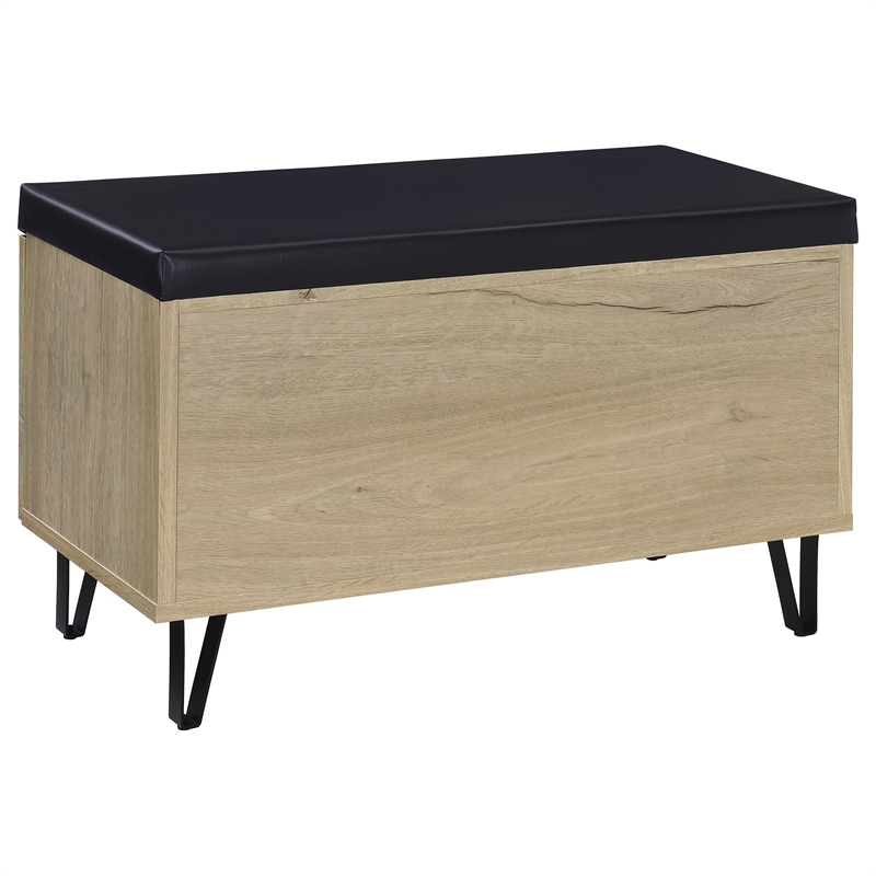 Pemberly Row 2-Door Padded Entryway Shoe Storage Bench in White Oak