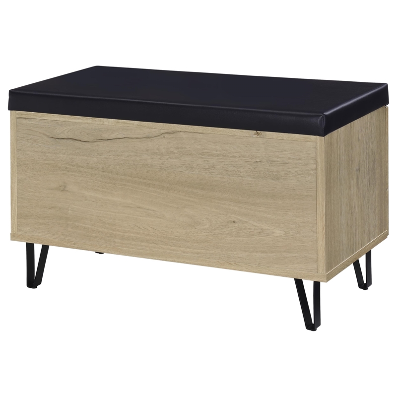 Pemberly Row 2-Door Padded Entryway Shoe Storage Bench in White Oak