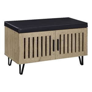 Pemberly Row 2-Door Padded Entryway Shoe Storage Bench in White Oak