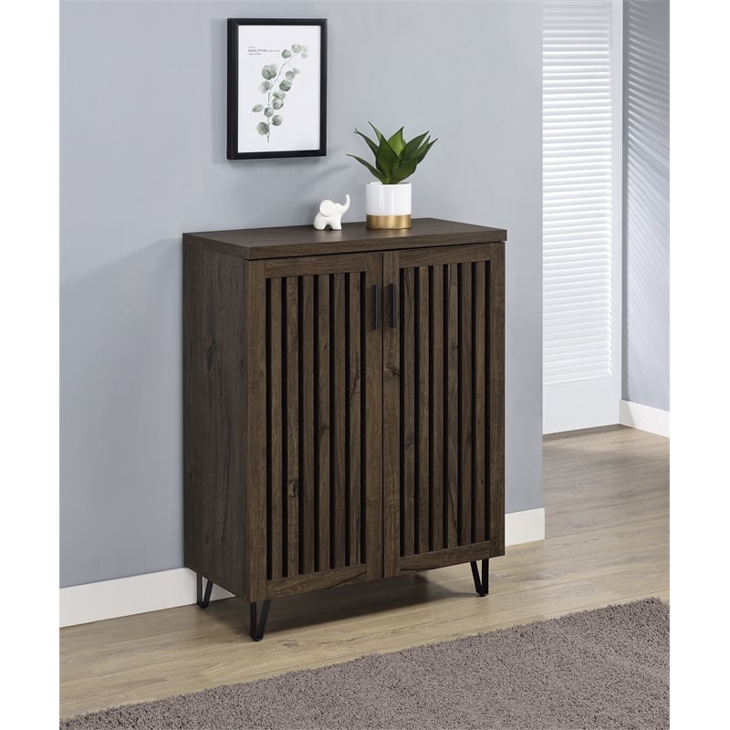 Pemberly Row 2-Door Entryway Shoe Storage Cabinet in Smoked Oak