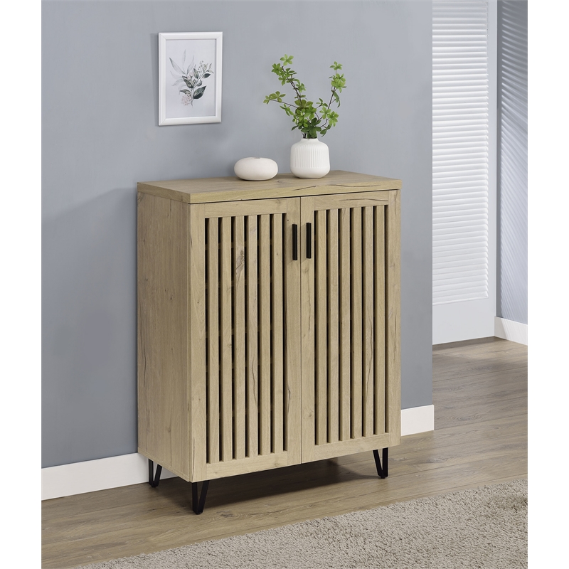 Pemberly Row 2-Door Entryway Shoe Storage Cabinet in White Oak