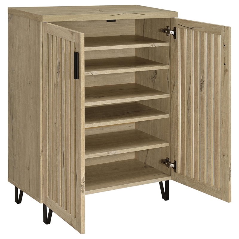 Pemberly Row 2-Door Entryway Shoe Storage Cabinet in White Oak