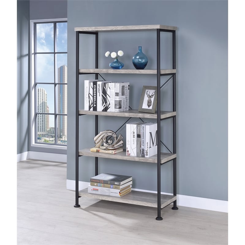Pemberly Row Engineered Wood 63-Inch 4-Shelf Bookshelf in Gray Driftwood