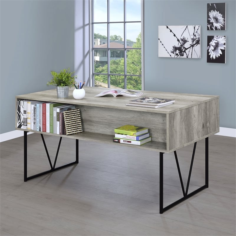Pemberly Row 63-Inch 4-Drawer Engineered Wood Desk in Gray Driftwood