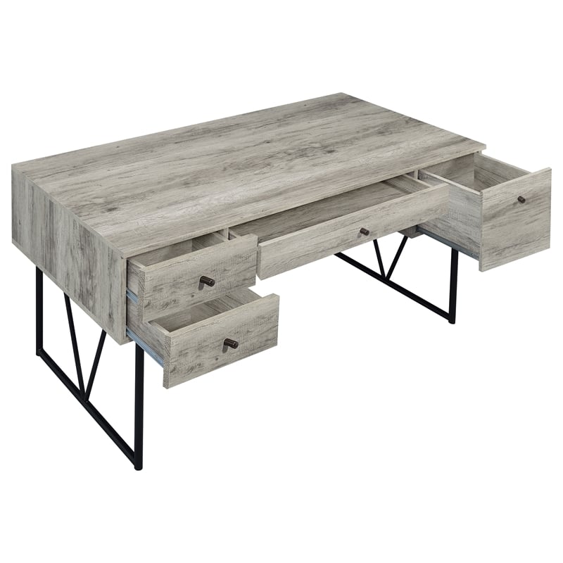 Pemberly Row 63-Inch 4-Drawer Engineered Wood Desk in Gray Driftwood