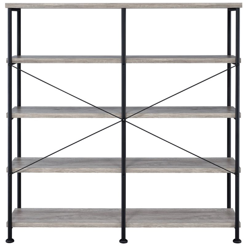 Pemberly Row 63-Inch 4-Shelf Double Bookshelf in Gray Driftwood