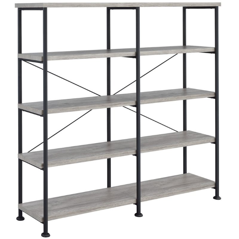 Pemberly Row 63-Inch 4-Shelf Double Bookshelf in Gray Driftwood