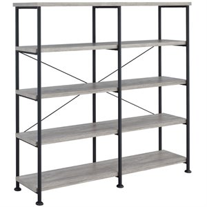 Pemberly Row 63-Inch 4-Shelf Double Bookshelf in Gray Driftwood