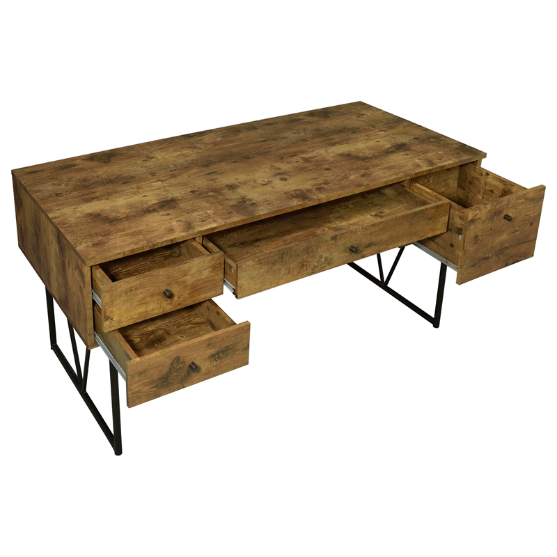 Pemberly Row 63-Inch 4-Drawer Engineered Wood Writing Desk in Rustic Nutmeg