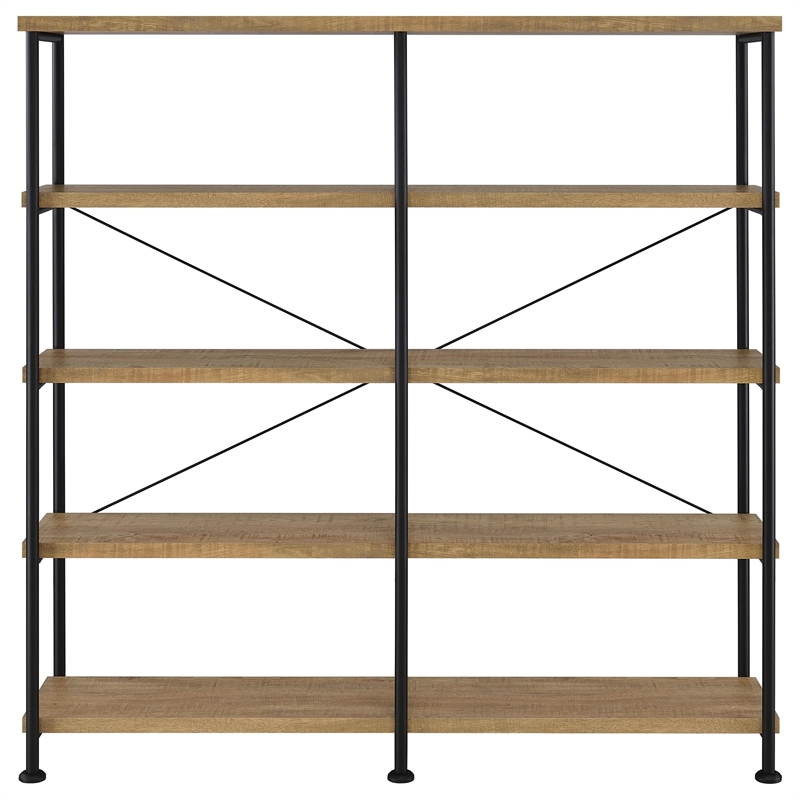 Pemberly Row Engineered Wood 63-Inch 4-Shelf Double Bookshelf in Brown