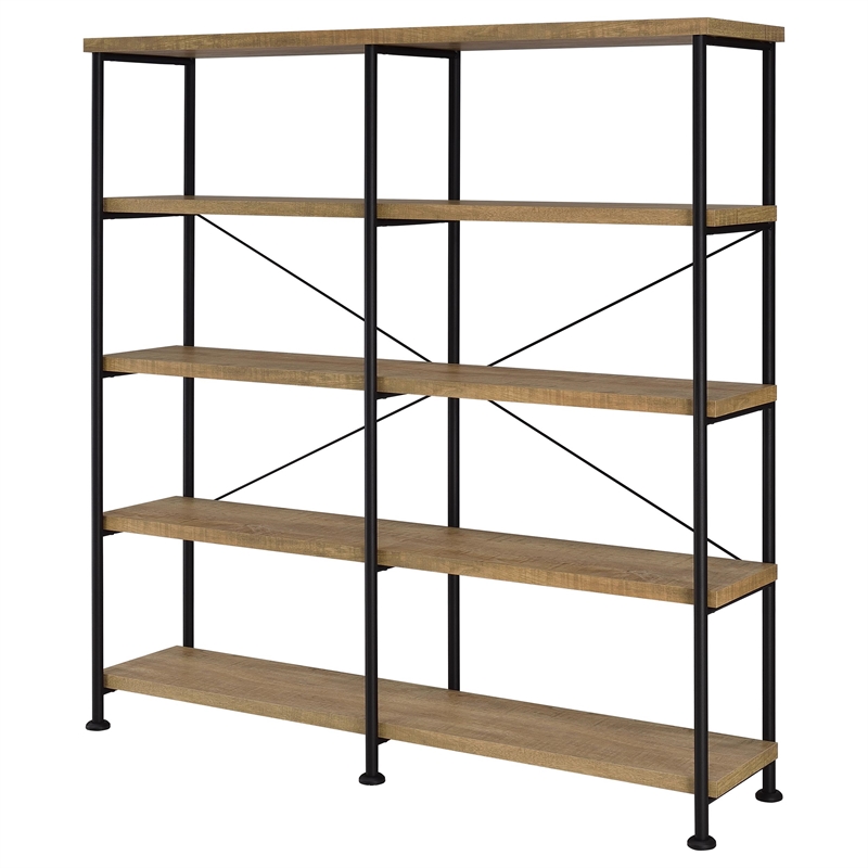 Pemberly Row Engineered Wood 63-Inch 4-Shelf Double Bookshelf in Brown
