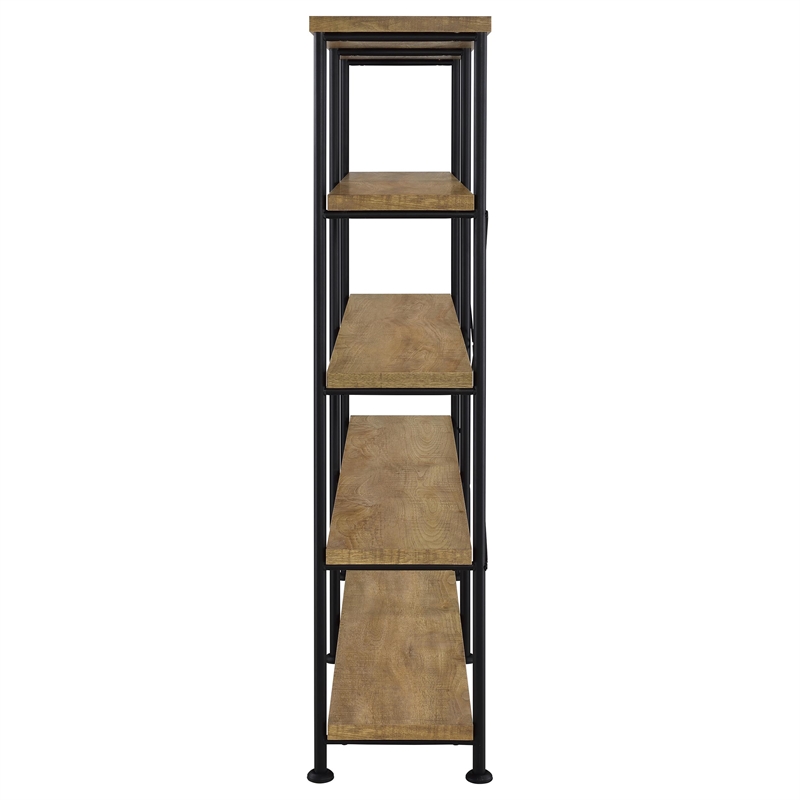 Pemberly Row Engineered Wood 63-Inch 4-Shelf Double Bookshelf in Brown