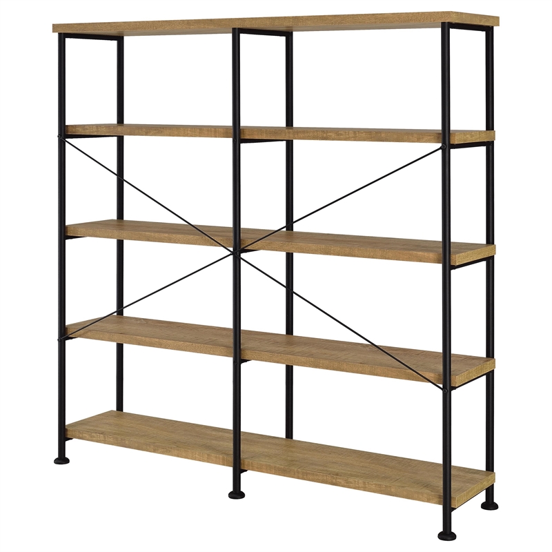 Pemberly Row Engineered Wood 63-Inch 4-Shelf Double Bookshelf in Brown