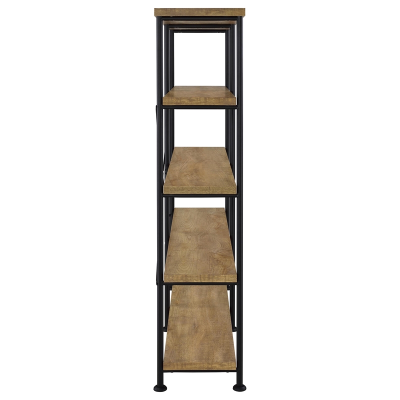 Pemberly Row Engineered Wood 63-Inch 4-Shelf Double Bookshelf in Brown