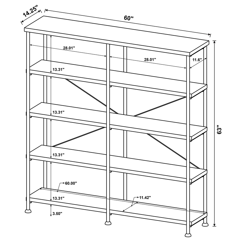 Pemberly Row Engineered Wood 63-Inch 4-Shelf Double Bookshelf in Brown