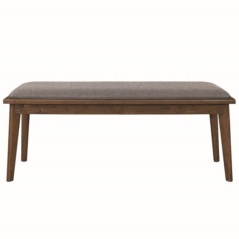 Pemberly Row Upholstered Dining Bench in Grey and Natural Walnut