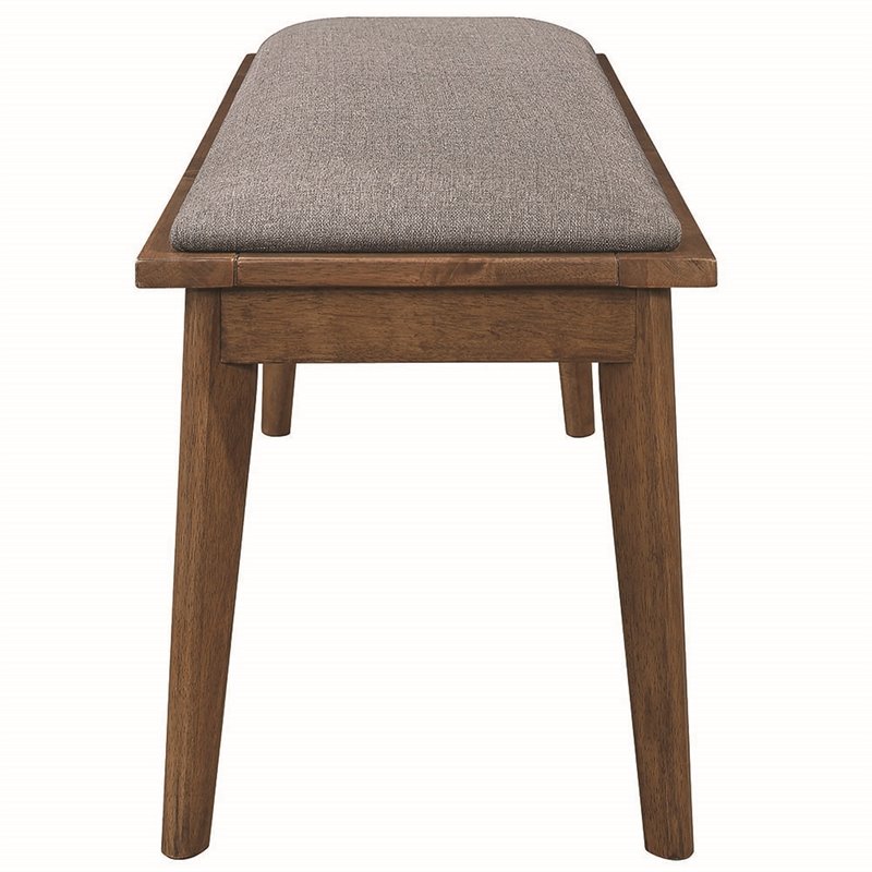 Pemberly Row Upholstered Dining Bench in Grey and Natural Walnut