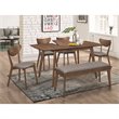 Pemberly Row Upholstered Dining Bench in Grey and Natural Walnut