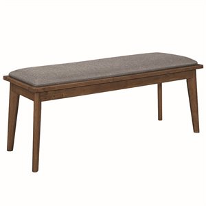 Pemberly Row Upholstered Dining Bench in Grey and Natural Walnut