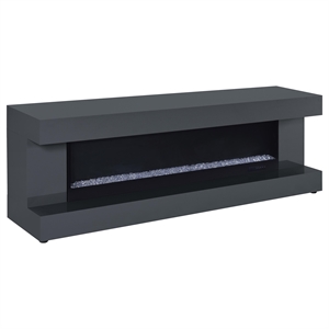 Pemberly Row TV Stand Fireplace with Bluetooth Speaker in Gray High Gloss