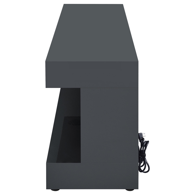 Pemberly Row TV Stand Fireplace with Bluetooth Speaker in Gray High Gloss