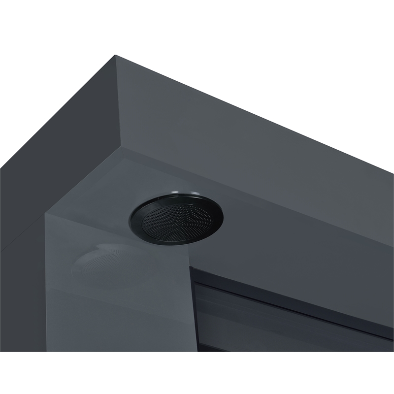 Pemberly Row TV Stand Fireplace with Bluetooth Speaker in Gray High Gloss