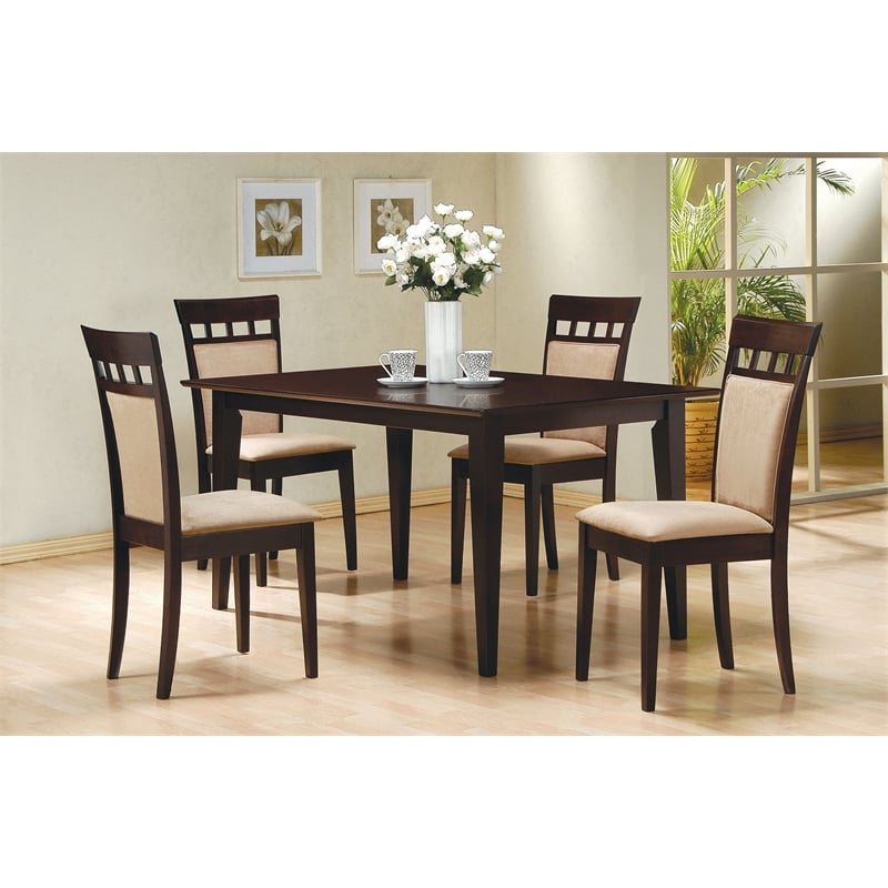 Pemberly Row 5-piece Cushion Back 59-inch Dining Set in Cappuccino