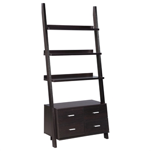 Pemberly Row 72-inch 5-shelf Storage Ladder Bookshelf in Cappuccino