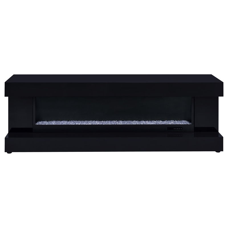 Pemberly Row TV Stand Fireplace with Bluetooth Speaker in Black High Gloss