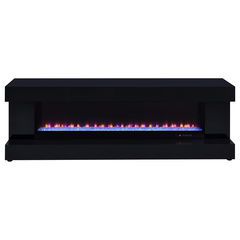 Pemberly Row TV Stand Fireplace with Bluetooth Speaker in Black High Gloss