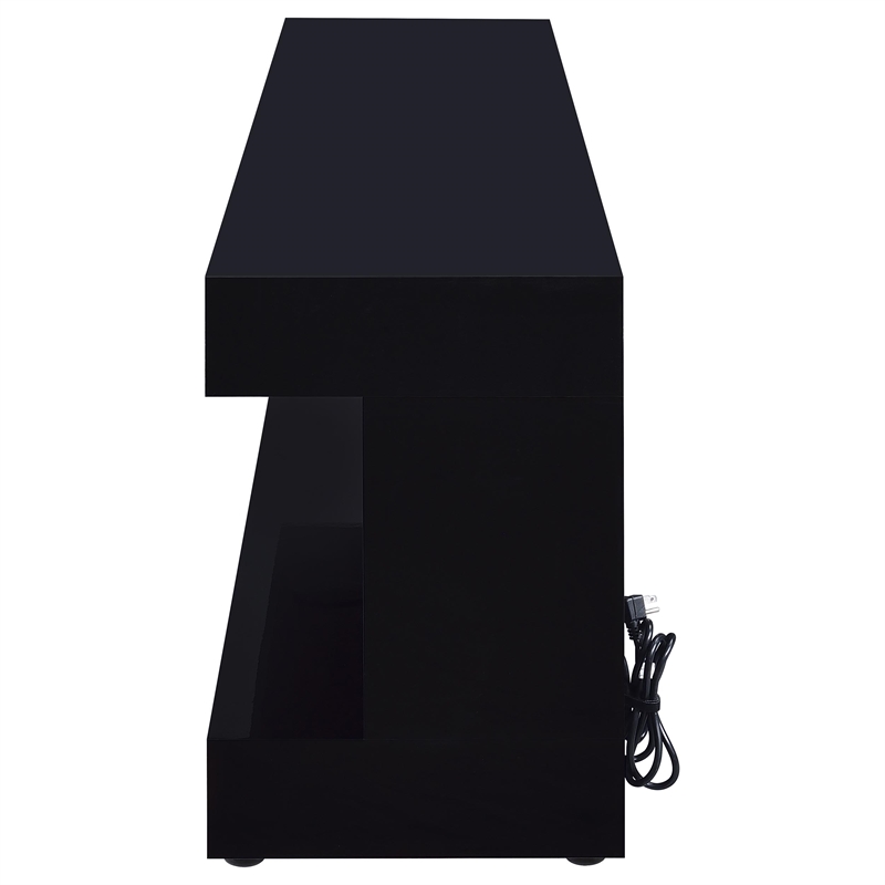 Pemberly Row TV Stand Fireplace with Bluetooth Speaker in Black High Gloss
