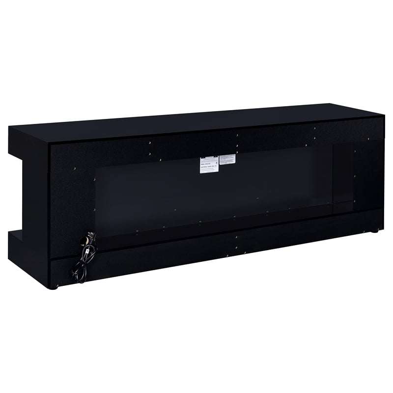Pemberly Row TV Stand Fireplace with Bluetooth Speaker in Black High Gloss
