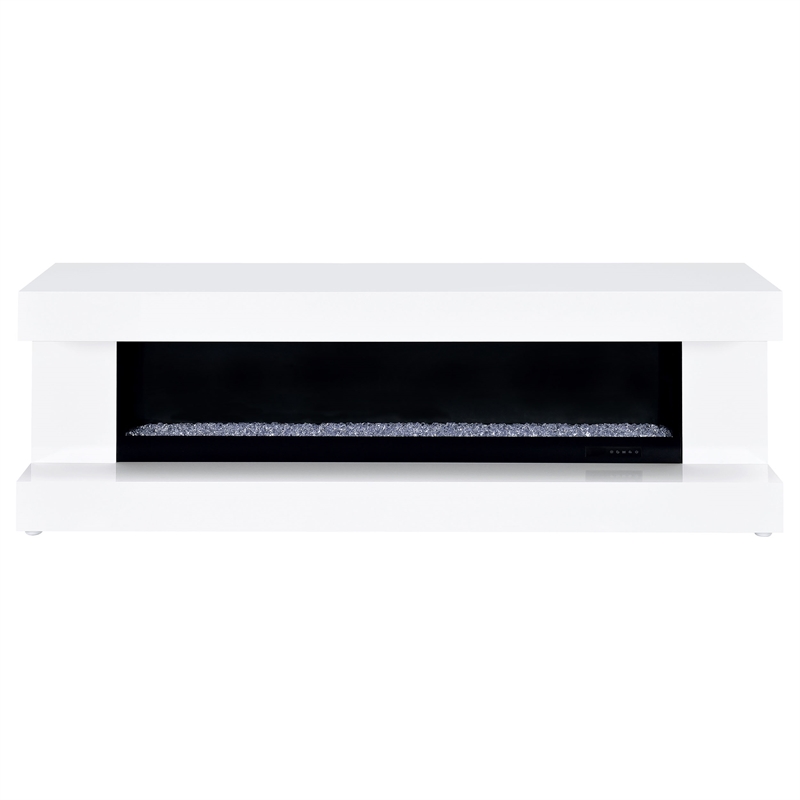 Pemberly Row TV Stand Fireplace with Bluetooth Speaker in White High Gloss