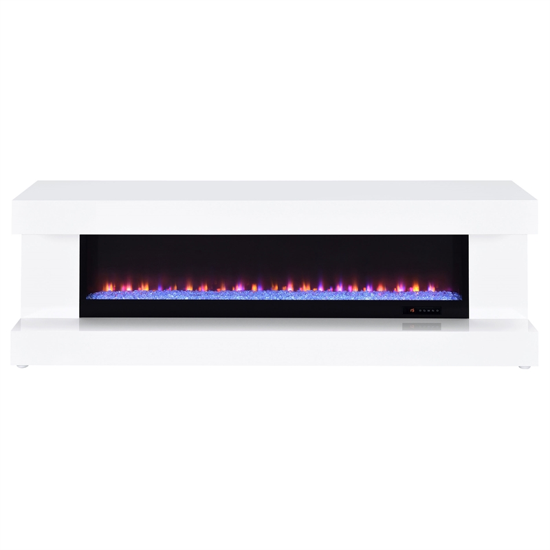 Pemberly Row TV Stand Fireplace with Bluetooth Speaker in White High Gloss