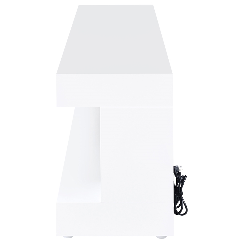Pemberly Row TV Stand Fireplace with Bluetooth Speaker in White High Gloss