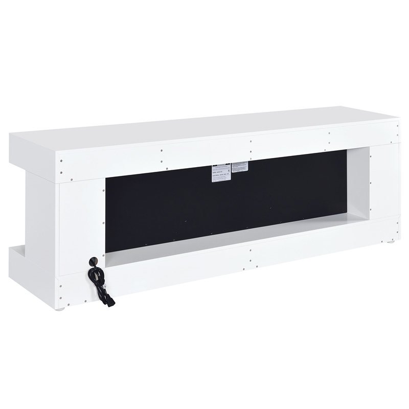 Pemberly Row TV Stand Fireplace with Bluetooth Speaker in White High Gloss