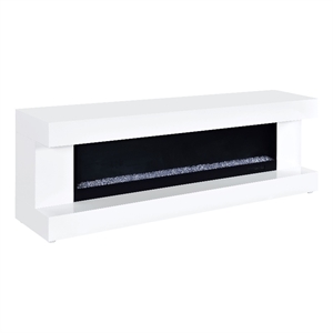 Pemberly Row TV Stand Fireplace with Bluetooth Speaker in White High Gloss