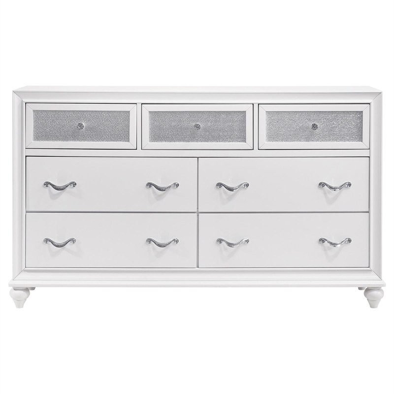 Pemberly Row 7-drawer Bedroom Dresser with Crystal Hardware in White