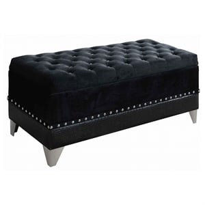 Pemberly Row Velvet Upholstered Tufted Storage Bench in Black