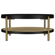 Pemberly Row Round Wood Coffee Table with Storage Shelf in Black