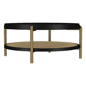 Pemberly Row Round Wood Coffee Table with Storage Shelf in Black