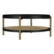 Pemberly Row Round Wood Coffee Table with Storage Shelf in Black