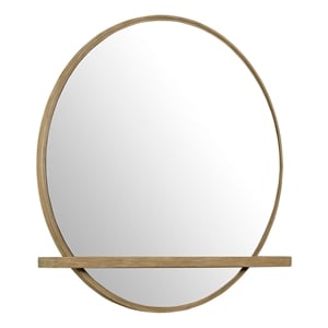 Pemberly Row Round Wood Dresser Mirror with Jewelry Tray in Sand Wash