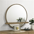 Pemberly Row Round Vanity Wall Mirror with Shelf in Sand Wash