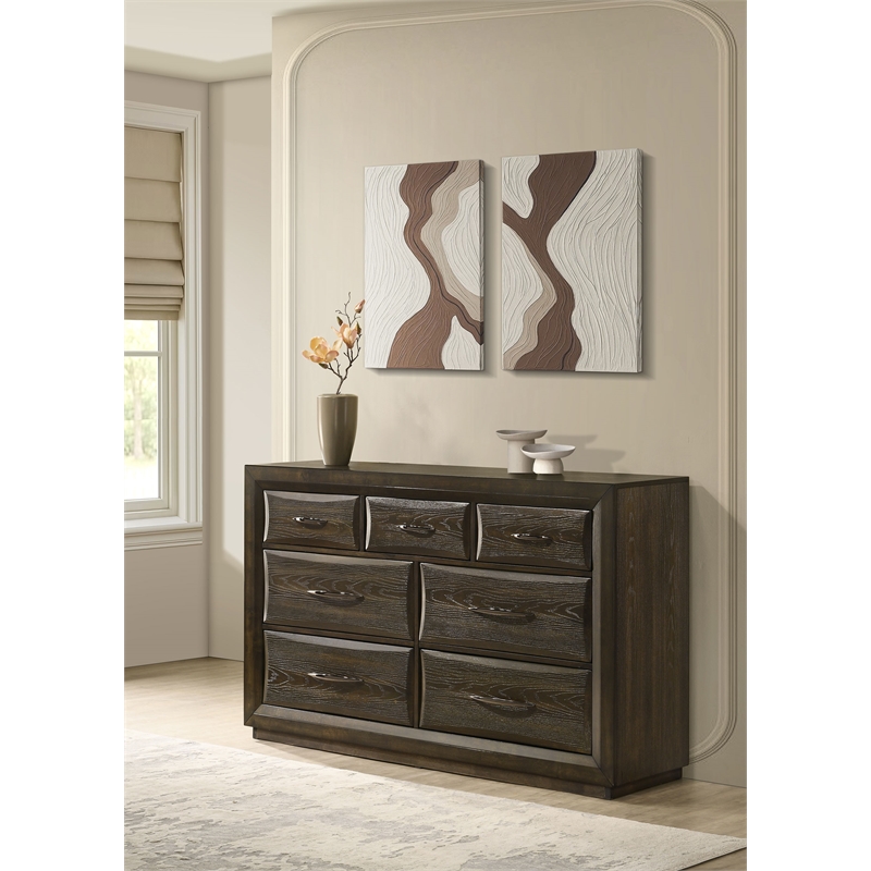Pemberly Row 7-Drawer Transitional Wood Dresser Cabinet in Dark Oak