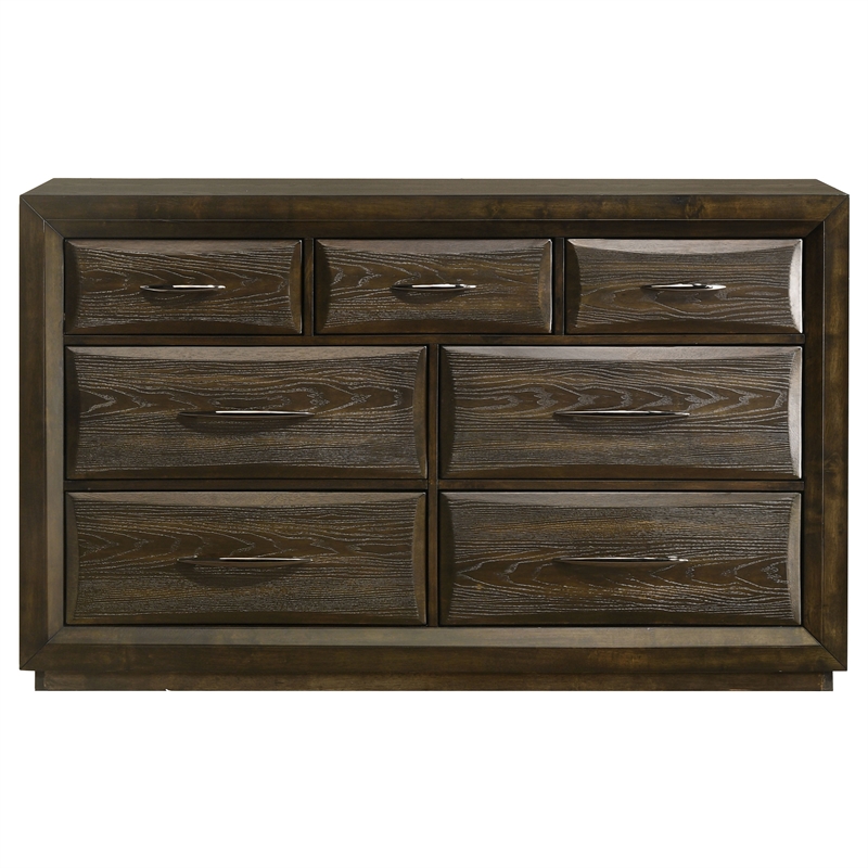 Pemberly Row 7-Drawer Transitional Wood Dresser Cabinet in Dark Oak