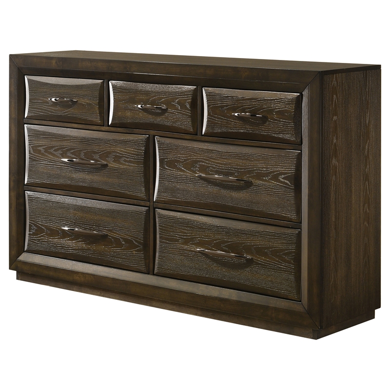Pemberly Row 7-Drawer Transitional Wood Dresser Cabinet in Dark Oak