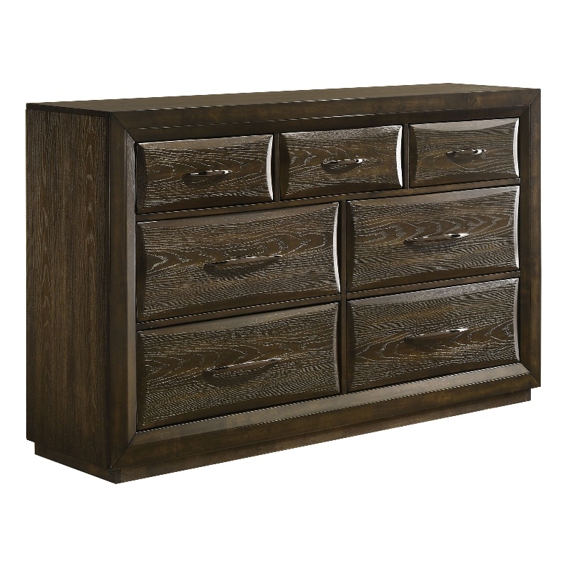 Pemberly Row 7-Drawer Transitional Wood Dresser Cabinet in Dark Oak
