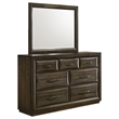 Pemberly Row 7-Drawer Transitional Dresser and Mirror Set in Dark Oak